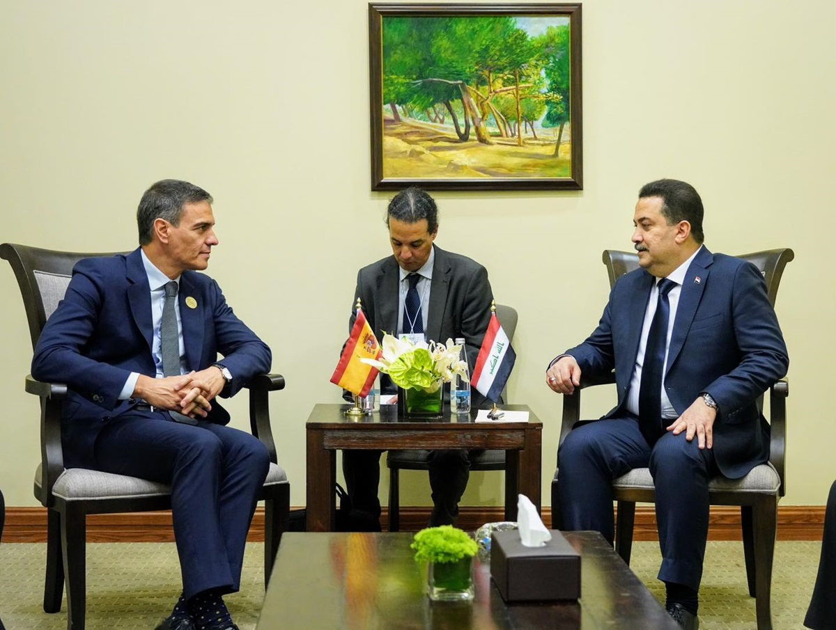 لقاء رئيس مجلس الوزراء محمد شياع السوداني مع نظيره الإسباني بيدرو سانشيز، على هامش أعمال مؤتمر الاستجابة الإنسانية الطارئة في غزة.