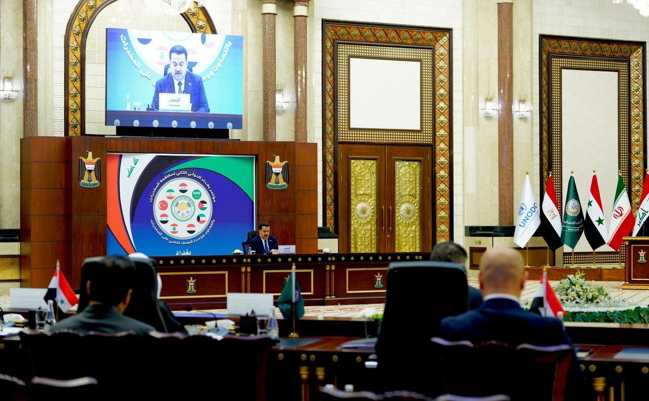 كلمة رئيس الوزراء العراقي محمد شياع السوداني في أعمال مؤتمر بغداد الدولي الثاني لمكافحة المخدرات.المصدر:مكتب السوداني