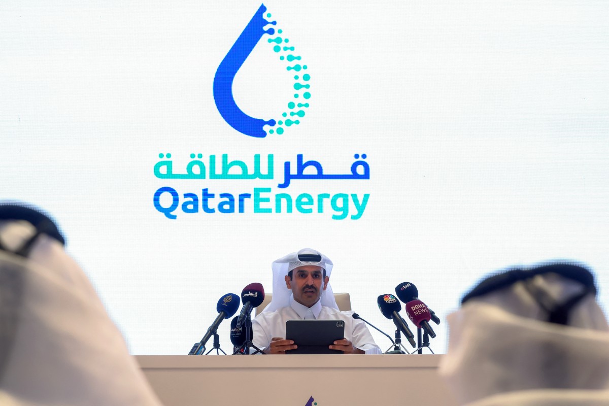 وزير الطاقة القطري والرئيس التنفيذي لشركة قطر للطاقة سعد شريده الكعبي يتحدث خلال مؤتمر صحفي في الدوحة في 1 سبتمبر 2024.
(AFP)
