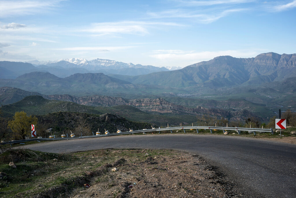 In this picture taken Friday, April 8, 2016, a view of the Zagros mountain range in the Kurdistan Region of Iraq.  (AP Photo/Alice Martins)