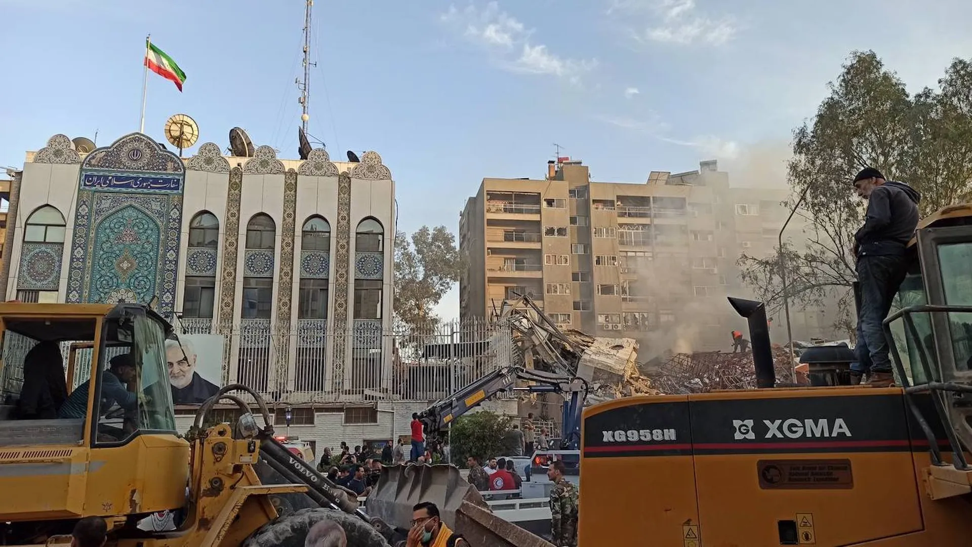Debris is cleared away after an Israeli attack on the Iranian embassy compound in Damascus, Syria, on Monday. Photo: Ammar Ghali/Anadolu via Getty Images

