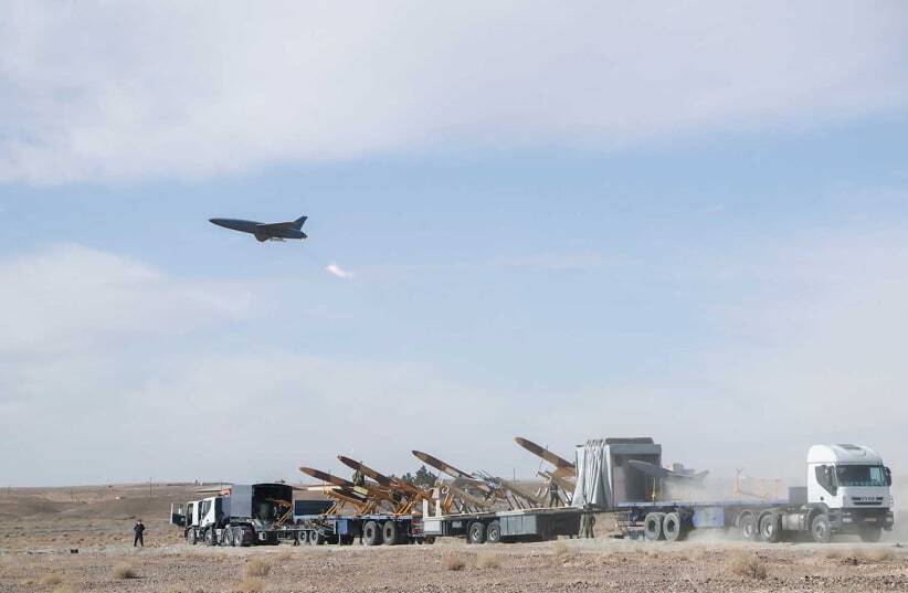 A drone is launched during a large-scale drone combat exercise of Army of the Islamic Republic of Iran, in Semnan, Iran January 4, 2021. Picture taken January 4, 2021

