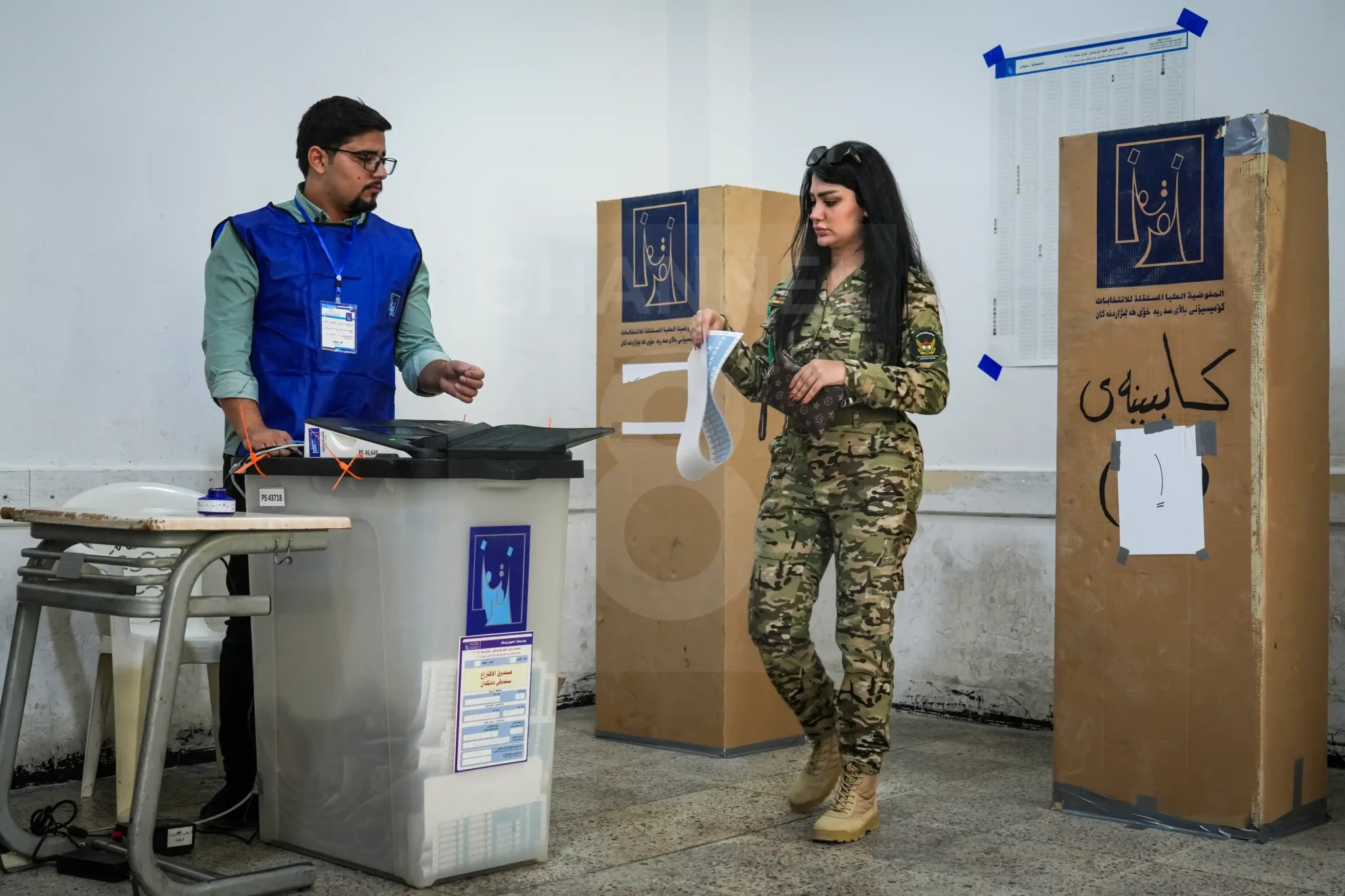 
Security forces member casting their vote during the special voting for the Kurdistan parliamentary elections. Photo: Hama Sur/Channel8