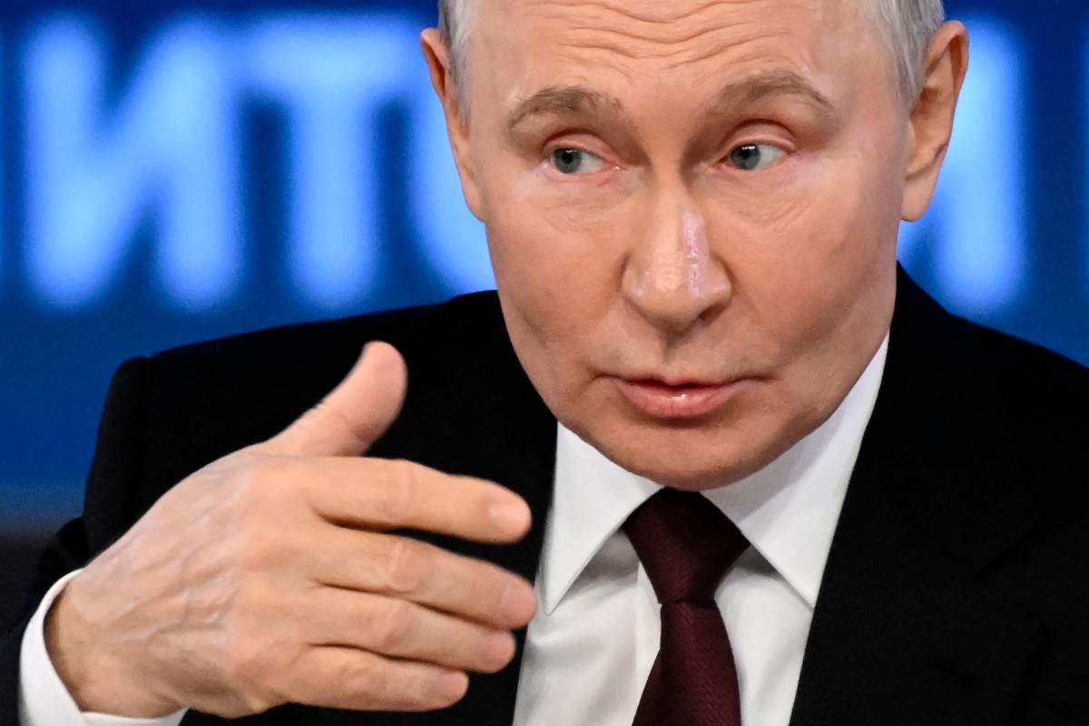 Russian President Vladimir Putin holds his annual end-of-year press conference in Moscow on December 19, 2024. (Photo by Alexander NEMENOV / AFP)