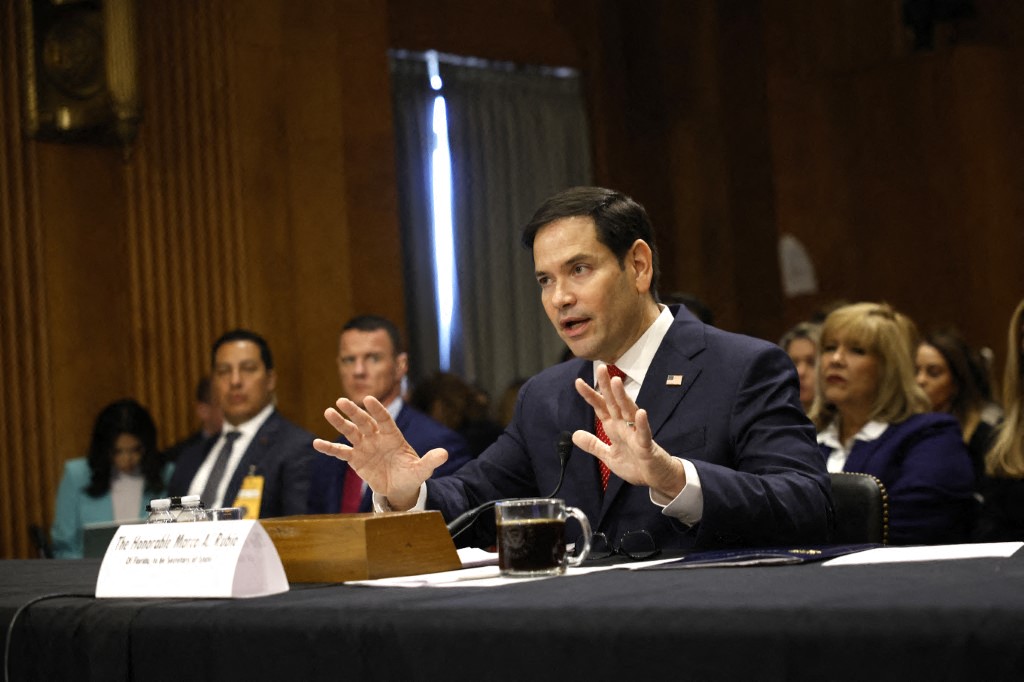 U.S. President-elect Donald Trump’s nominee for Secretary of State, Sen. Marco Rubio  testifies during his Senate Foreign Relations confirmation hearing on January 15, 2025 in Washington, DC. Photo: Kevin Dietsch / AFP