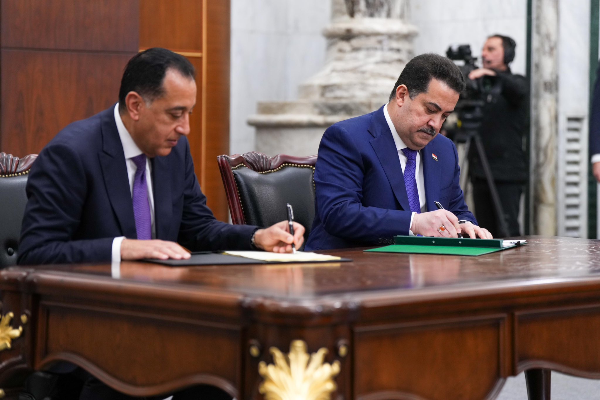 Iraqi Prime Minister Mohammed Shia' Al-Sudani and his Egyptian counterpart Mostafa Madbouly in Baghdad.
Photo: Iraqi PMO