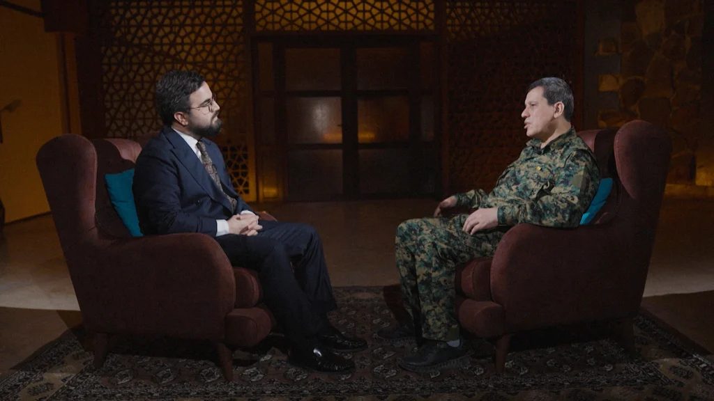 azloum Abdi, Commander-in-Chief of the Syrian Democratic Forces (SDF), in an exclusive interview with Channel8, featured in the Abdi's Route documentary. Photo: Channel8