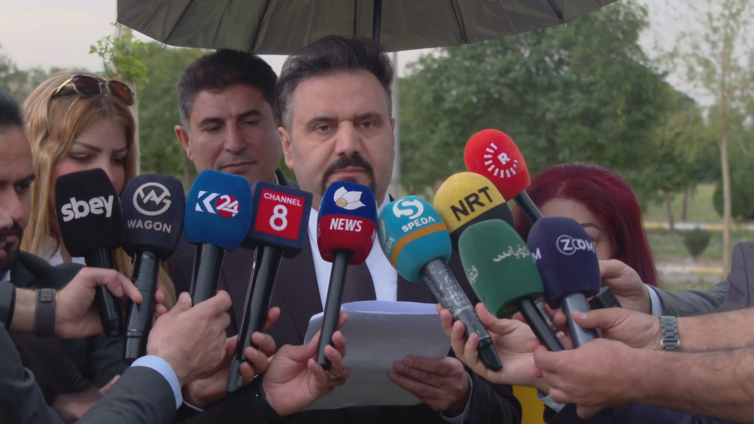 Press conference by Kamal Jabar, head of the Kurdistan Autism Association. Photo: Channel8.
