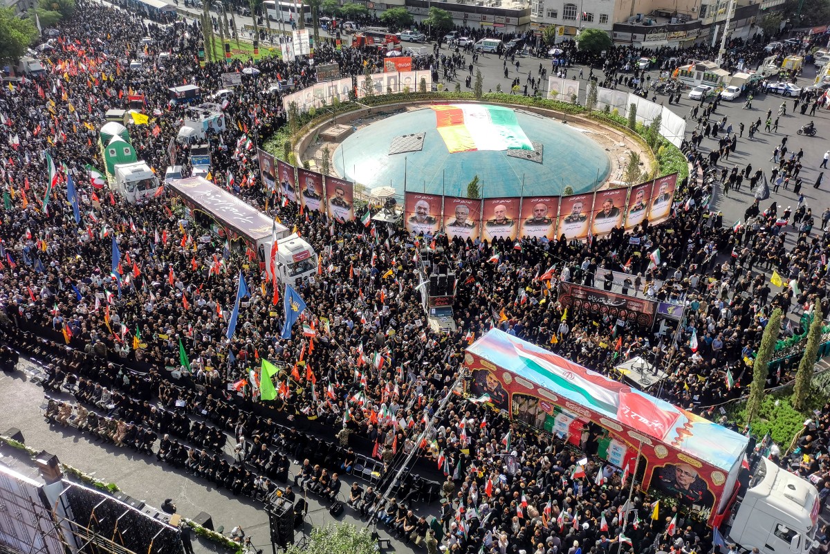 Iran began a state funeral service on June 28 for around 60 people, including its military commanders, killed in its war with Israel, after Tehran's top diplomat condemned Donald Trump's comments on supreme leader Ali Khamenei as "unacceptable". (Photo by Atta KENARE / AFP)