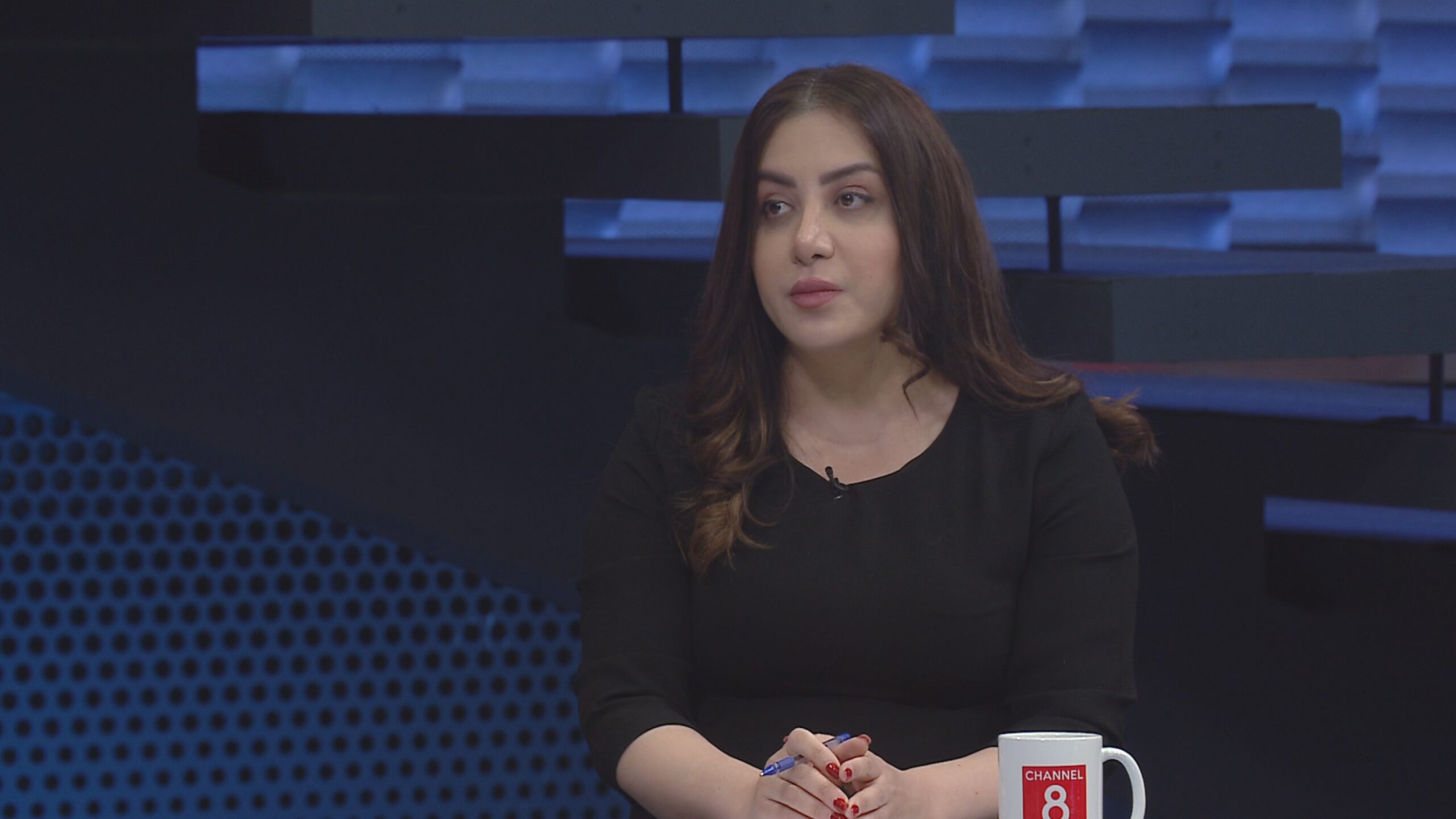Dilan Ghafoor, member of the Iraqi parliament, in an interview with Channel8. Photo: Channel8

