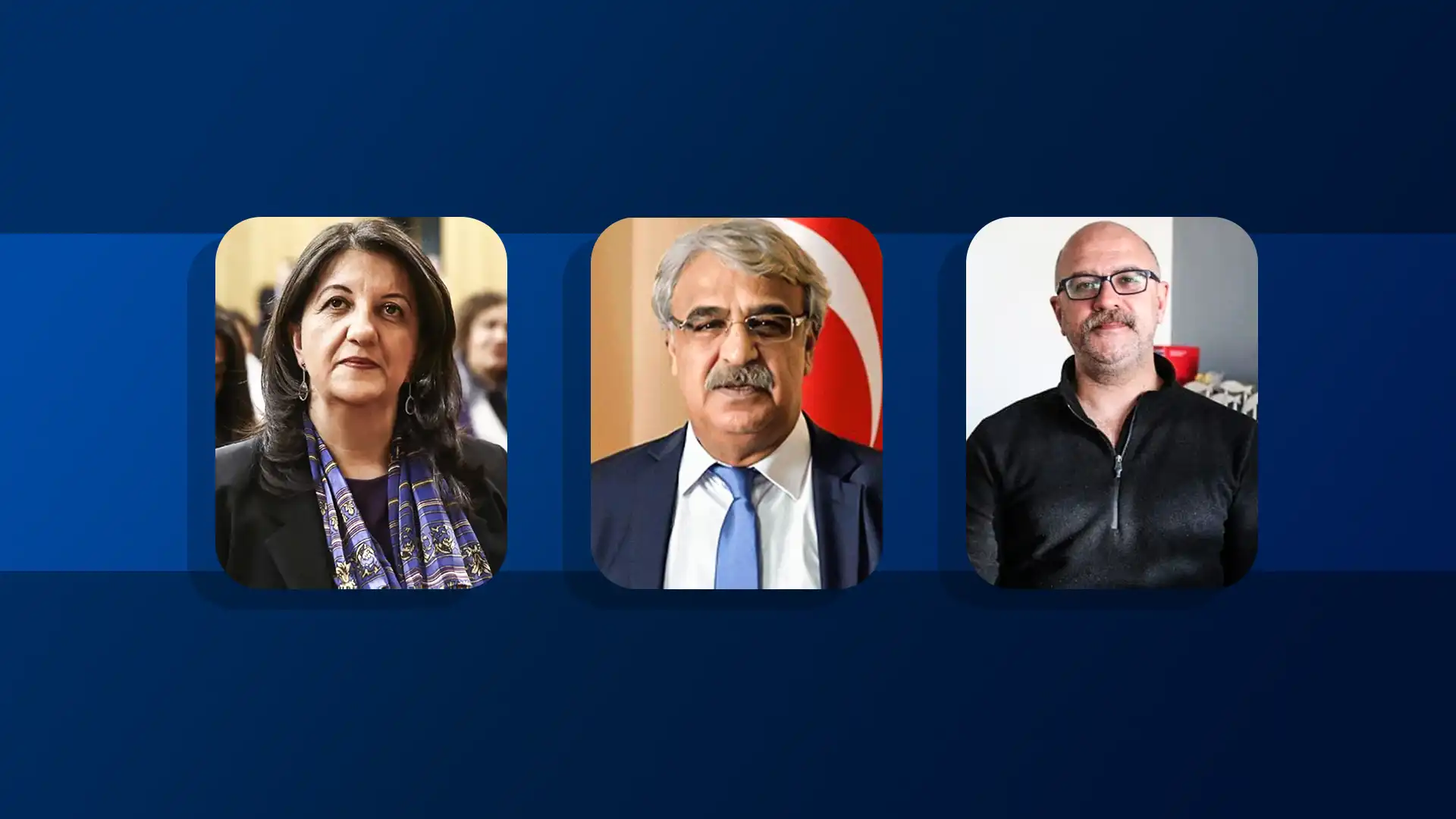 Imrali delegation members: DEM Party MPs Pervin Buldan (left), Mithat Sancar, and Ocalan's lawyer Faik Ozgur Erol