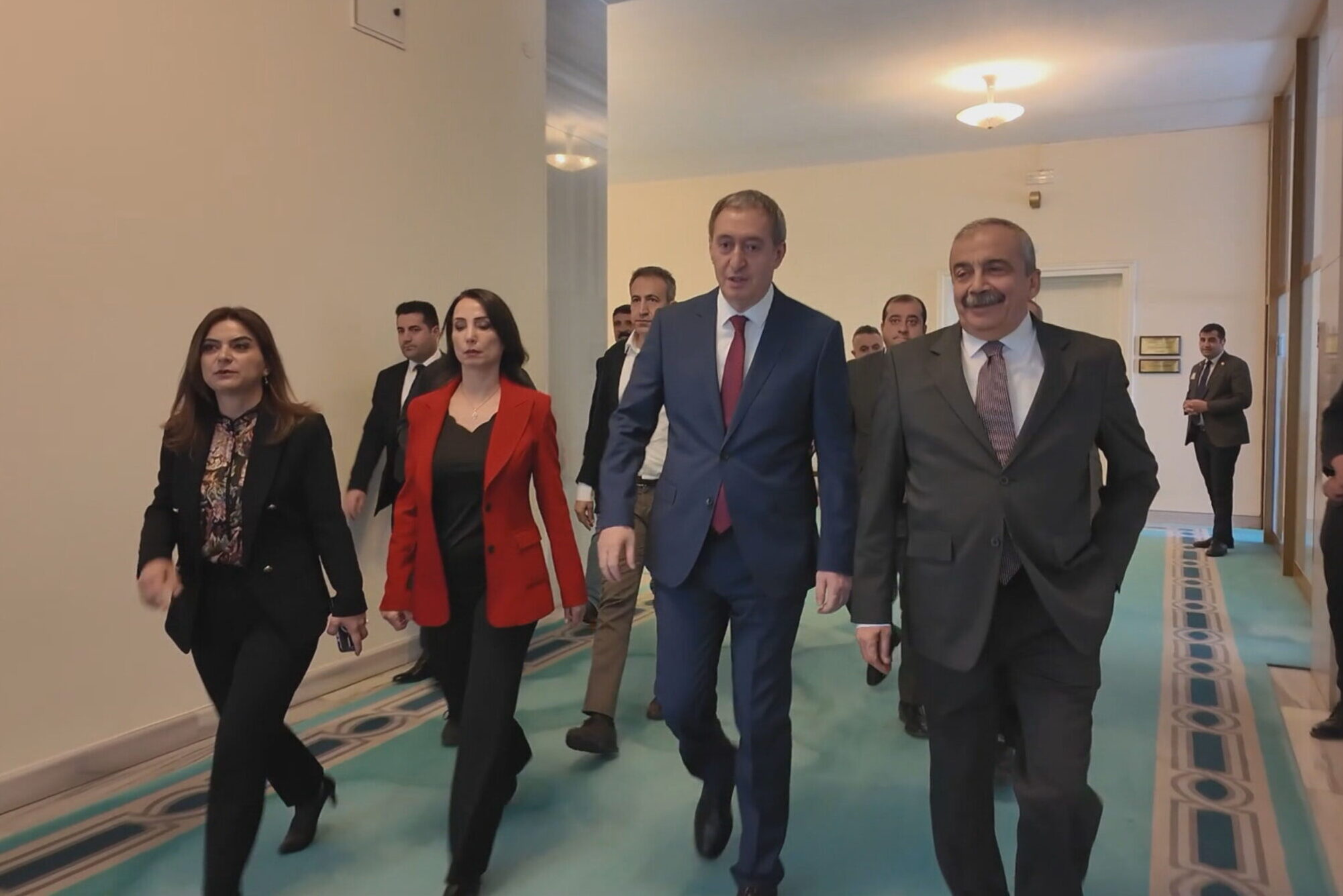 The DEM Party delegation that previously visited the Kurdistan Region included (from left to right) the late Turkish Parliament Deputy Speaker Sirri Sureyya Onder, DEM Party Co-Chairs Tuncer Bakirhan and Tulay Hatimogullari, and DEM Party Parliamentary Group Deputy Chair Gulistan Kilic Kocyigit