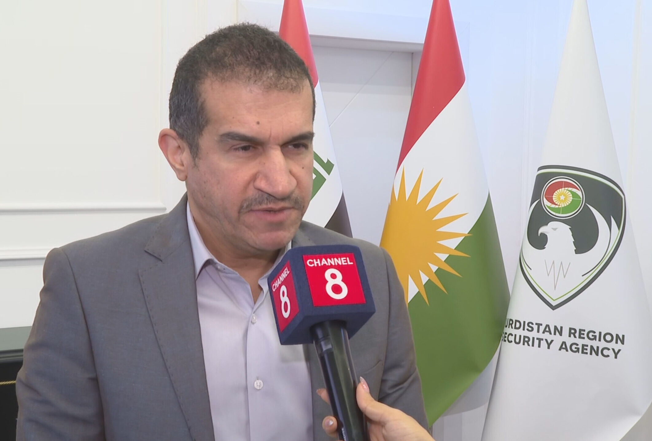Kurdistan Region Security Agency spokesman Salam Abdul Khaliq speaks to Channel8. Photo: Channel8