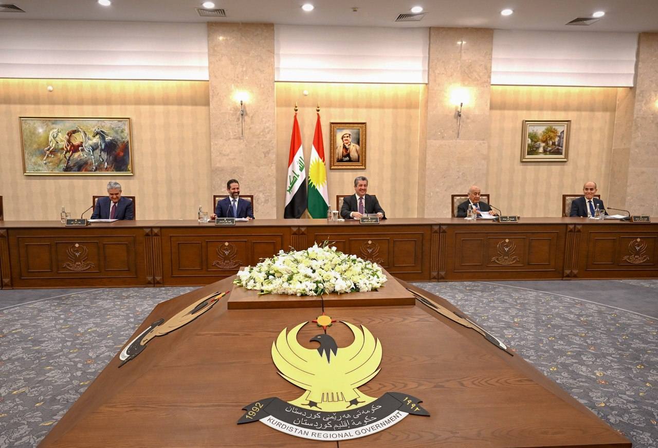 The KRG Council of Ministers met on July 30, 2025, chaired by Prime Minister Masrour Barzani, with Deputy Prime Minister Qubad Talabani also present. Photo: KRG


