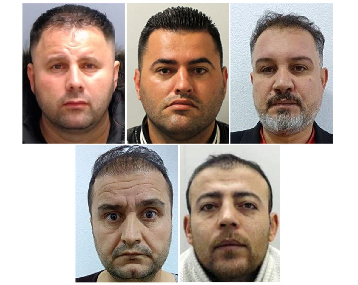 A UK government photo released on July 23, 2025, shows Goran Assad Jalal, Bledar Lala, Mariwan Jamal, Hemin Ali Salih, and Muhammed Khadir Pirot, who face sanctions for allegedly smuggling migrants across the Channel. Photo: Britain's Foreign, Commonwealth and Development Office (FCDO)