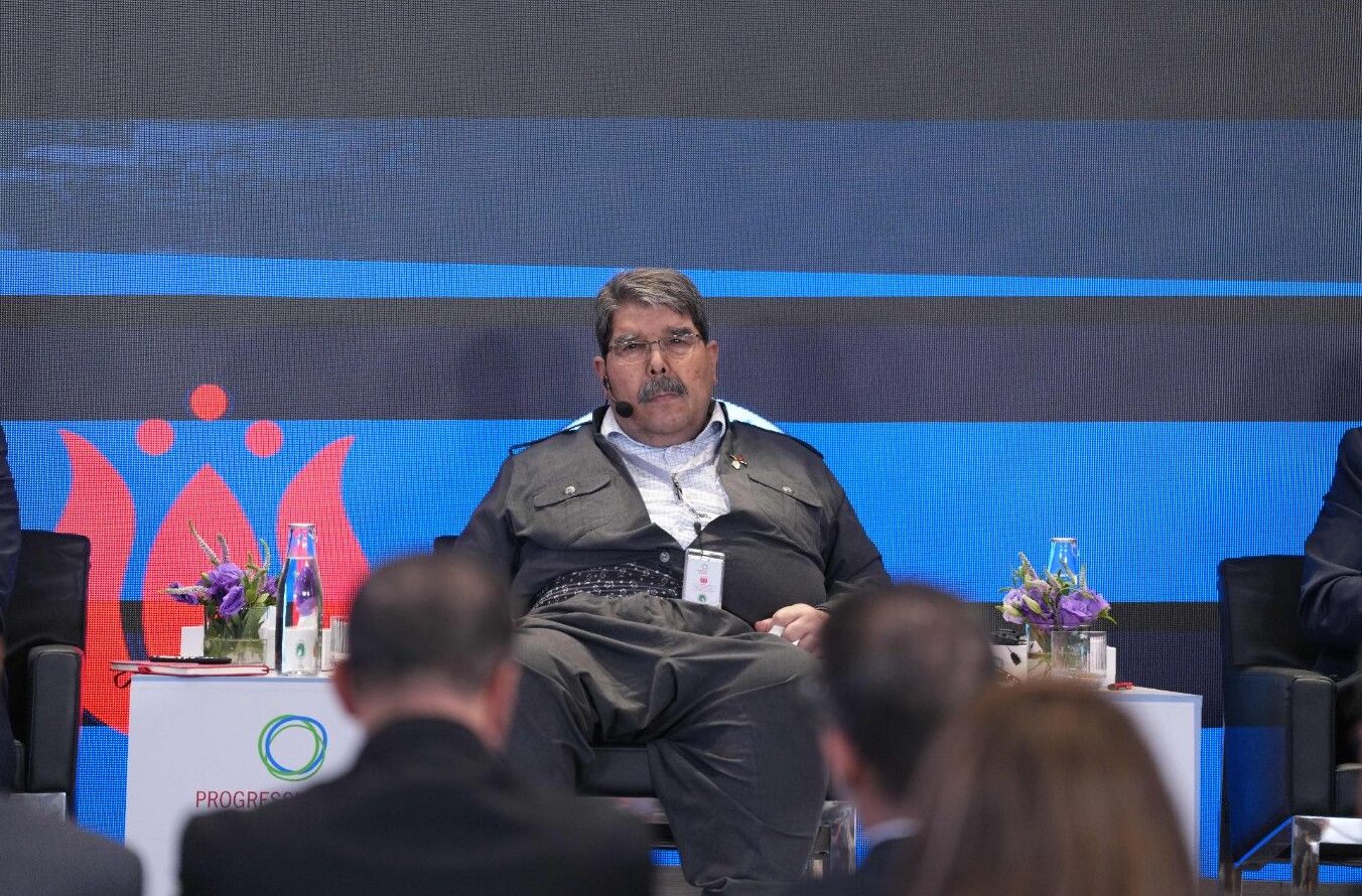 Democratic Union Party (PYD) Presidential Council member Salih Muslim speaks at the Social Democratic Alliance in the Arab World Conference in Sulaymaniyah on 28 August 2025. Photo: Hama Sur / Channel8