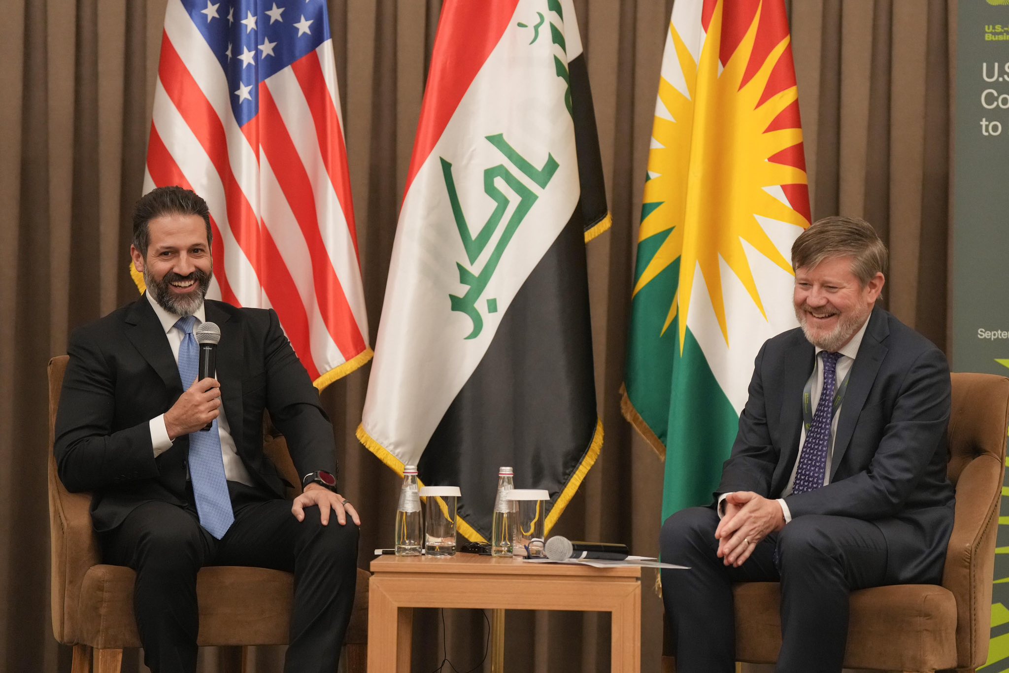 KRG Deputy Prime Minister Qubad Talabani (left) speaks alongside Steve Lutes, Vice President for Middle East Affairs at the U.S. Chamber of Commerce

