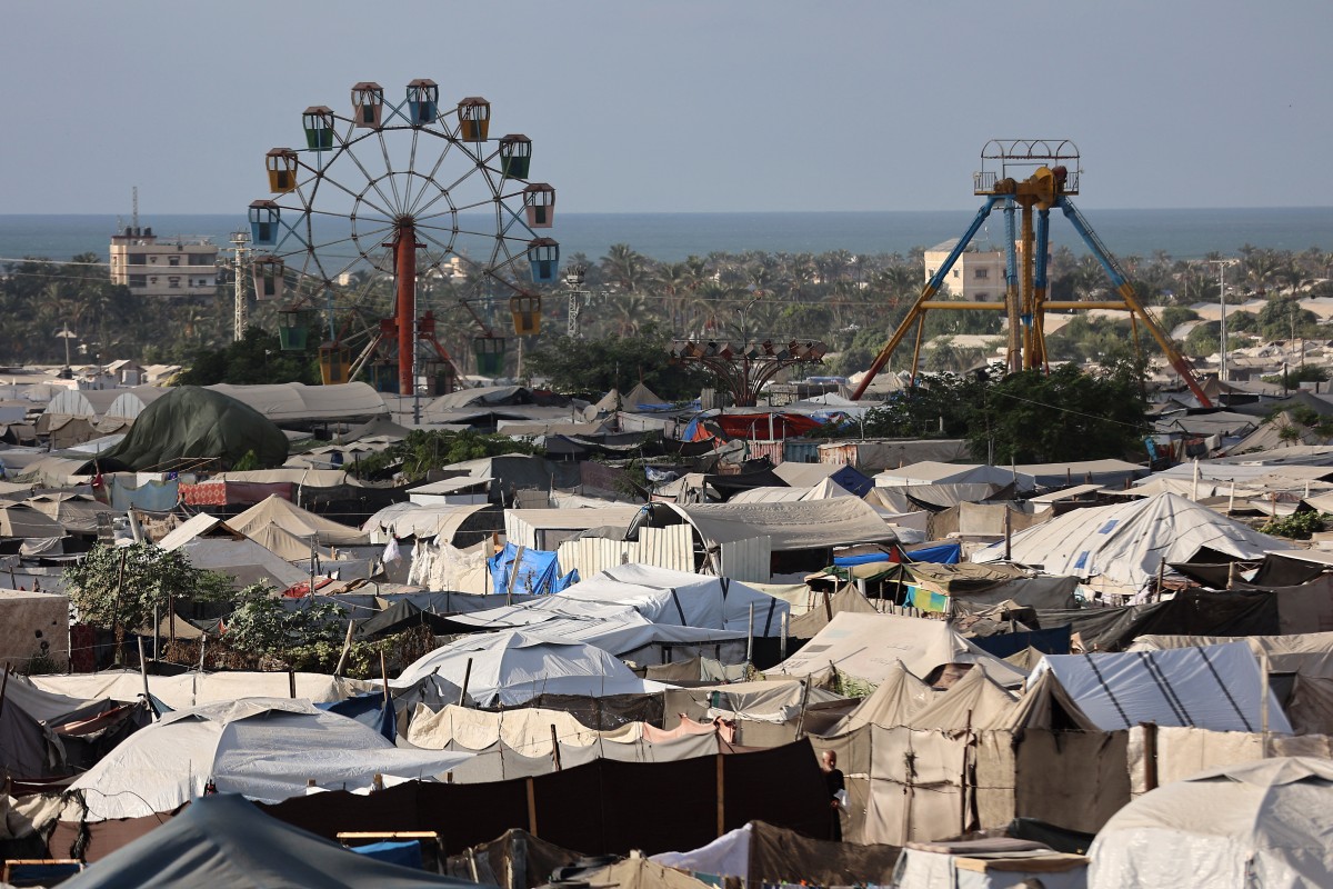 At a displaced people's camp in Khan Yunis, southern Gaza Strip, on September 29, 2025. Photo:  Omar al-Qattaa / AFP

