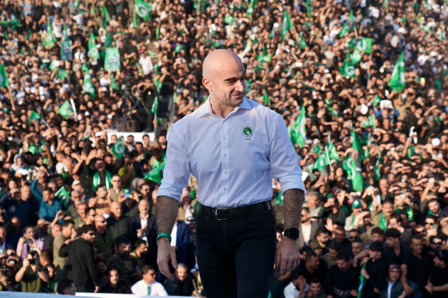 Bafel Jalal Talabani, president of the Patriotic Union of Kurdistan (PUK), during the campaign rally in Garmian, in Sulaymananiyah Governorate, on 22 October 2025. Photo: Hama Sur / Channel8