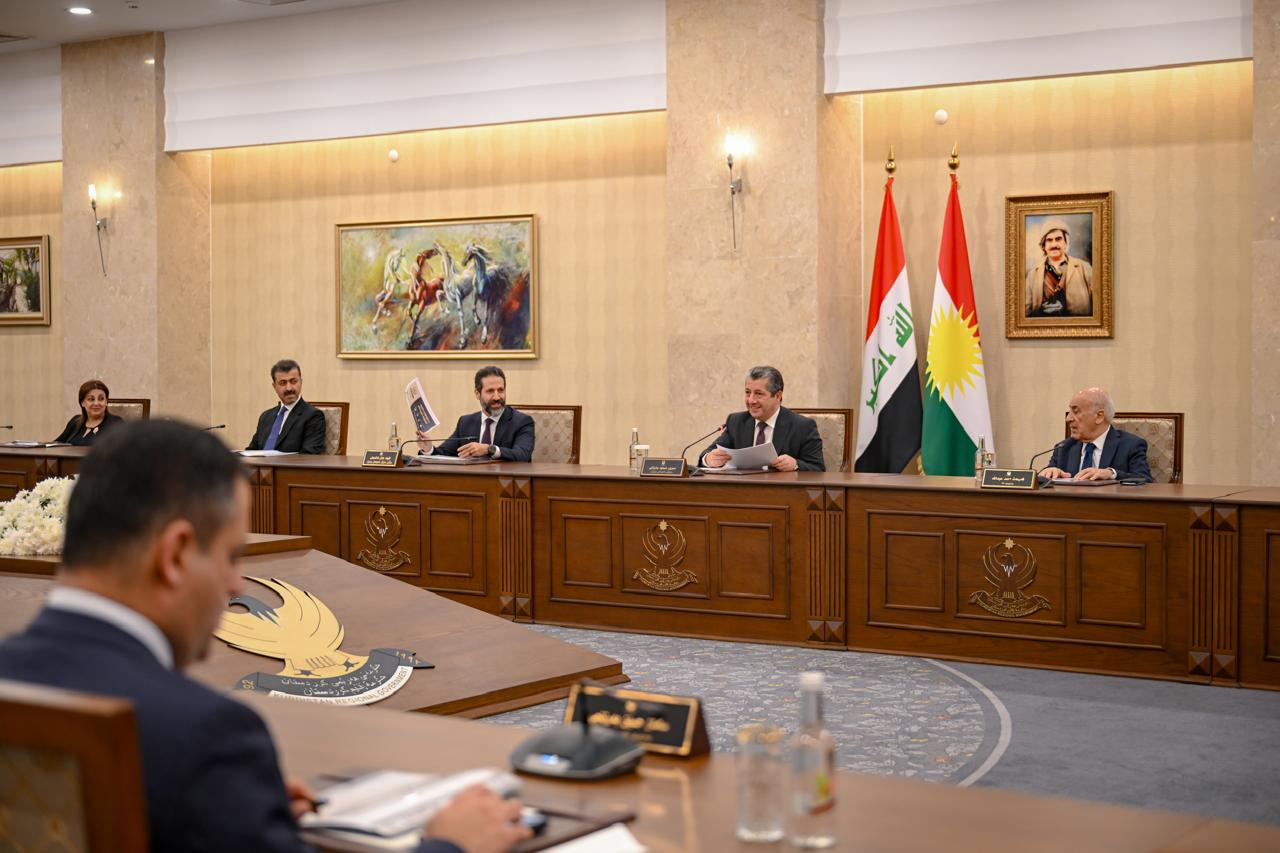 Ministers attend a Kurdistan Regional Government (KRG) cabinet meeting in Erbil on October 15, 2025, to discuss the region’s financial situation and coordination with Baghdad.

Photo: KRG