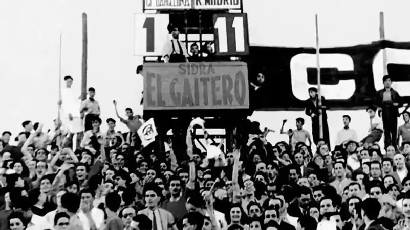 Scoreboard at Madrid’s Chamartín Stadium showing Real Madrid’s 11–1 win over Barcelona in the 1943 Copa del Generalísimo semi-final.