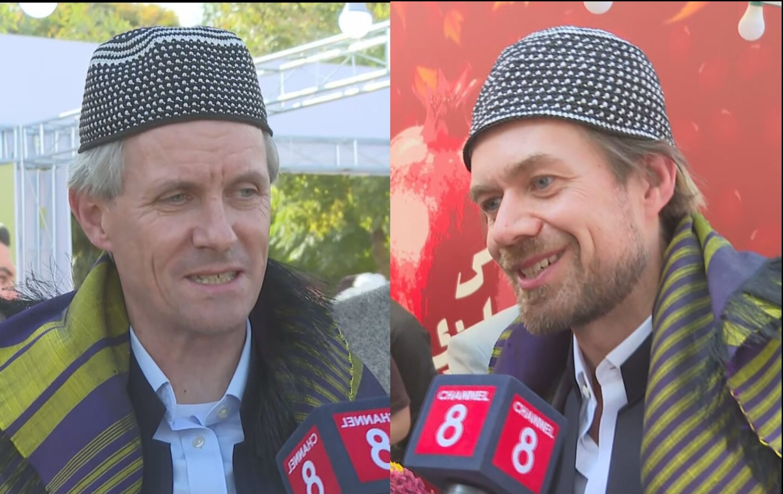UK Consul General Andrew Bizley (right) and German Consul General Albrecht von Wittke speak to Channel8 during the 11th Halabja Pomegranate and Autumn Festival on 30 October 2025. Photo: Channel8






