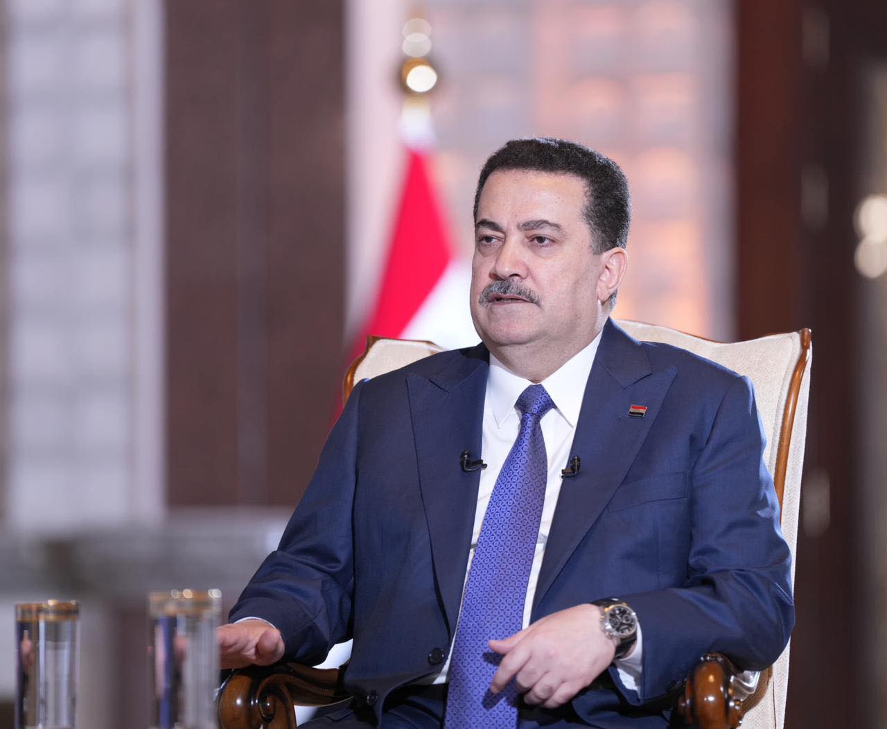 Iraqi Prime Minister Mohammed Shia al-Sudani during an interview with Al Mayadeen. Photo: Al-Sudani Media Office



