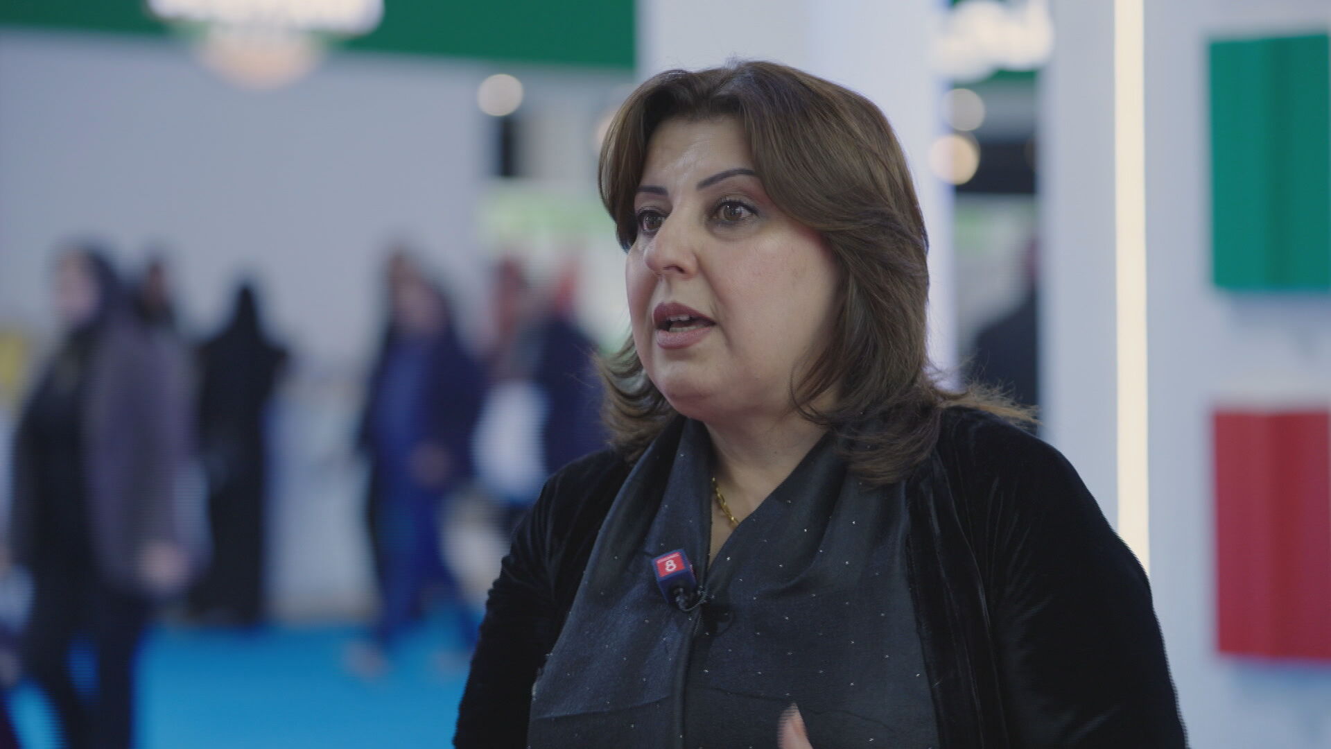 Begard Talabani, KRG Minister of Agriculture and Water Resources, speaks to Channel8 at the 4th Agricultural and Food Industry Expo in Sulaymaniyah on 18 December 2025. Photo: Channel8




