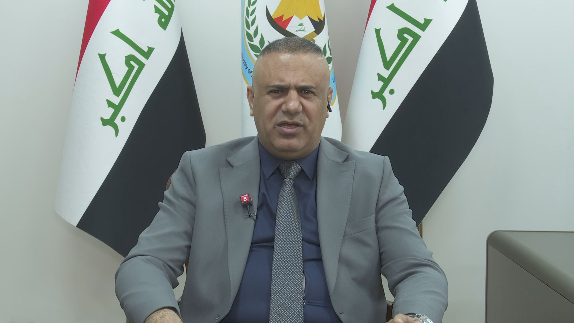 Miqdad Miri, spokesman of the Iraqi Interior Ministry, speaks to Channel8 in an interview. Photo: Channel8 

