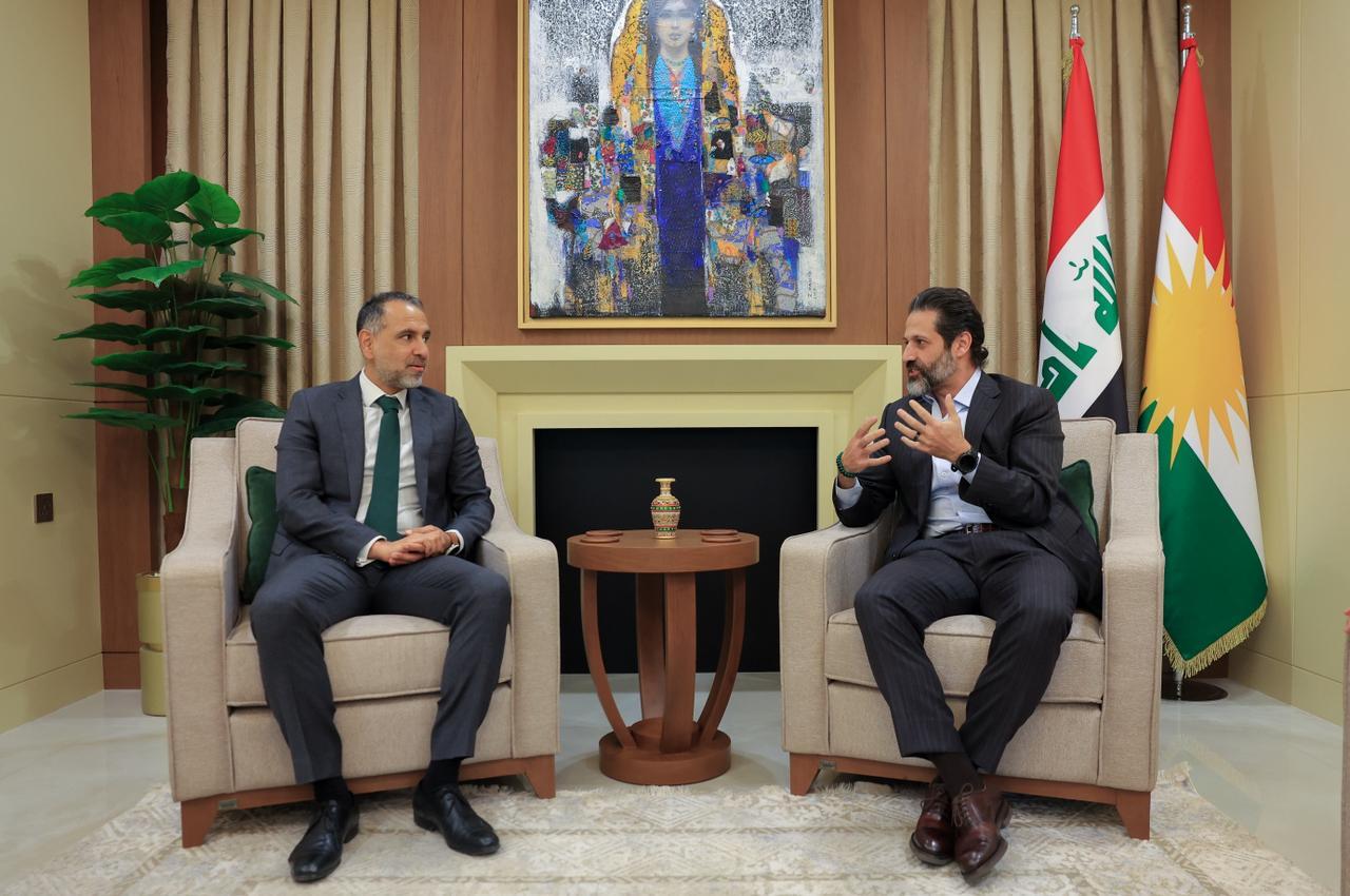 Qubad Talabani, Deputy Prime Minister of the Kurdistan Region Government (KRG), meets with Irfan Siddiq, the British Ambassador to Iraq, in Erbil on February 2, 2026.


