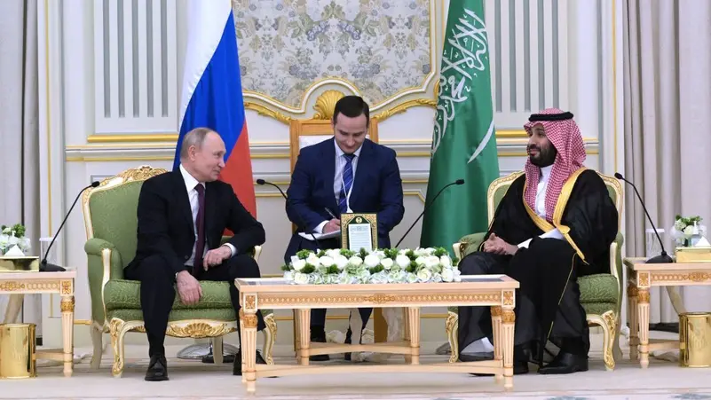 Russian President Vladimir Putin and Saudi Crown Prince Mohammed bin Salman attend a meeting in Riyadh, Saudi Arabia, December 6, 2023.