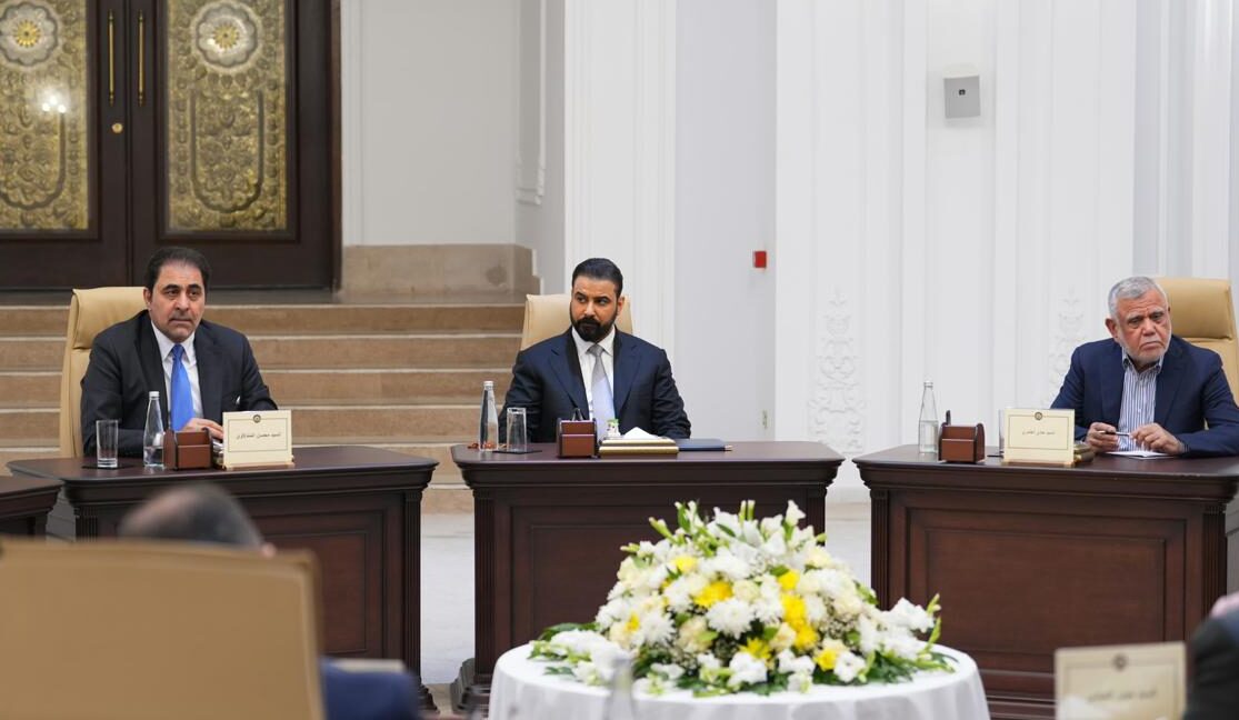 Ali al-Zaidi, the designated candidate of the Coordination Framework, during the bloc’s meeting on April 27, 2026 


