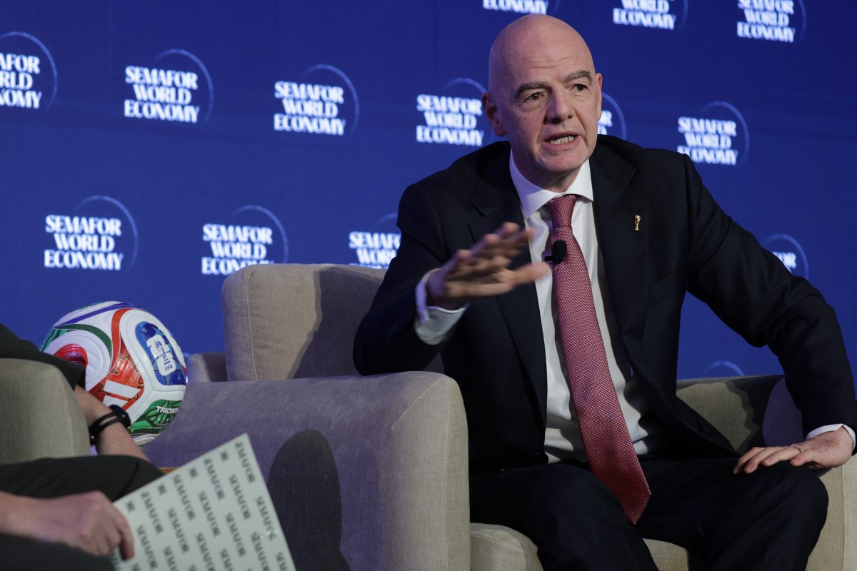 WASHINGTON, DC - APRIL 15: FIFA President Gianni Infantino speaks at the Semafor World Economy 2026 summit on April 15, 2026 in Washington, DC. The summit brings together business leaders and tech CEOs for discussions on economy, artificial intelligence and business trends.   Alex Wong/Getty Images/AFP (Photo by ALEX WONG / GETTY IMAGES NORTH AMERICA / Getty Images via AFP)