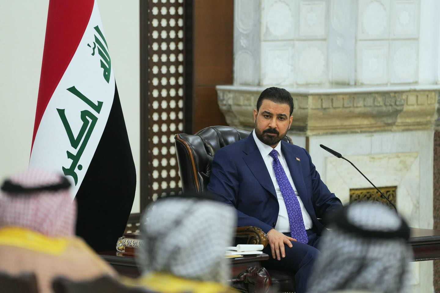 Iraqi Prime Minister Ali Faleh Al-Zaidi meets with a group of tribal sheikhs and dignitaries offering their Eid Al-Adha greetings on May 29, 2026. Photo: Iraqi PM Office