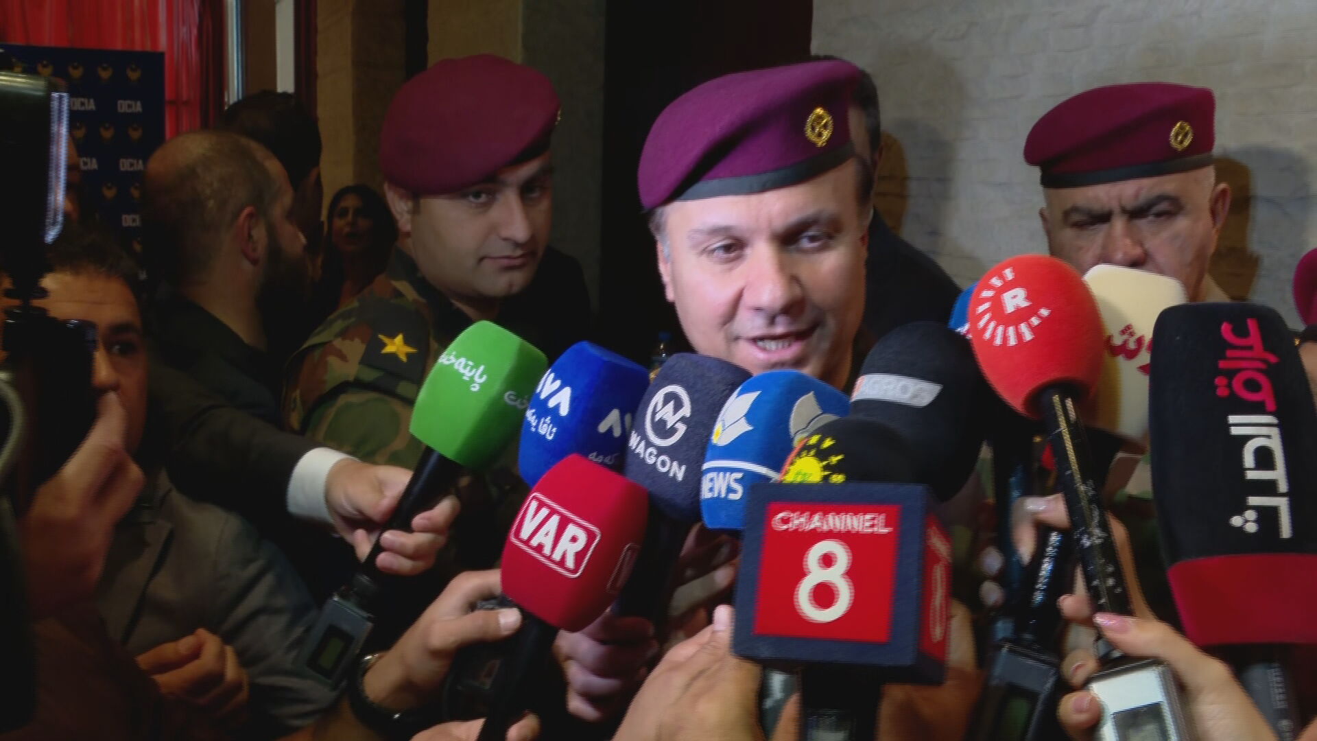 Staff Lieutenant General Issa Ozer, Chief of Staff of the Ministry of Peshmerga, speaks to reporters on 19 May 2026. Photo: Channel8

