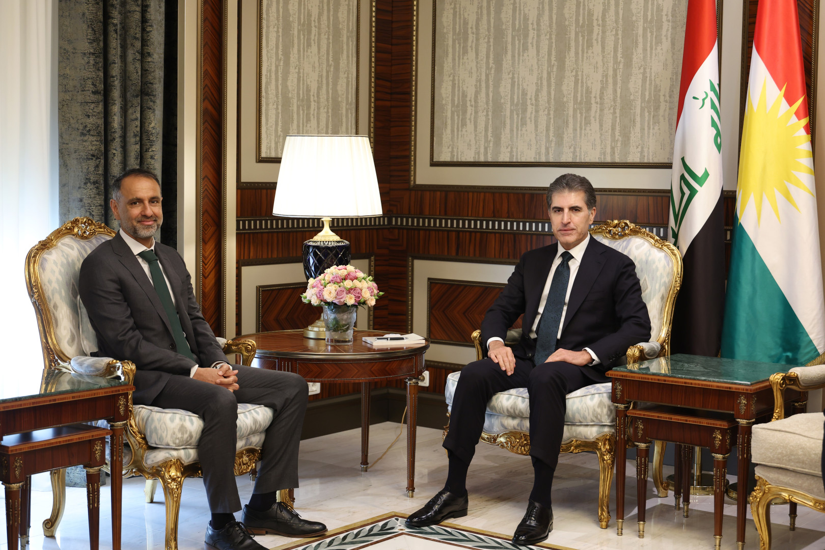 Kurdistan Region President Nechirvan Barzani met with Irfan Siddiq, the British Ambassador to Iraq, in Erbil on June 15, 2026. Photo: Kurdistan Region Presidency 


