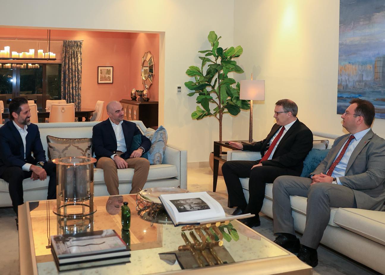 (From left to right) Kurdistan Regional Government (KRG) Deputy Prime Minister Qubad Talabani and Patriotic Union of Kurdistan (PUK) President Bafel Jalal Talabani host Turkey’s Ambassador to Iraq, Anıl Bora İnan, and Turkish Consul General to the Kurdistan Region, Erman Topçu, during a high-level diplomatic meeting in Erbil to discuss regional security, KRG government formation, and political stability in Kirkuk. (Photo: PUK President's Press Office)