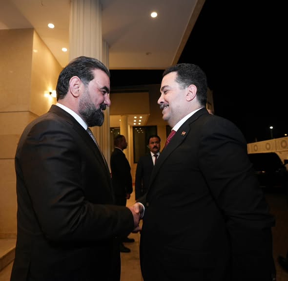 Iraqi Parliament Speaker Haibat al-Halbousi meets with Mohammed Shia al-Sudani, Head of the Reconstruction and Development Coalition, in Baghdad on June 10, 2026. Photo: Parliament Speaker Media Office.

