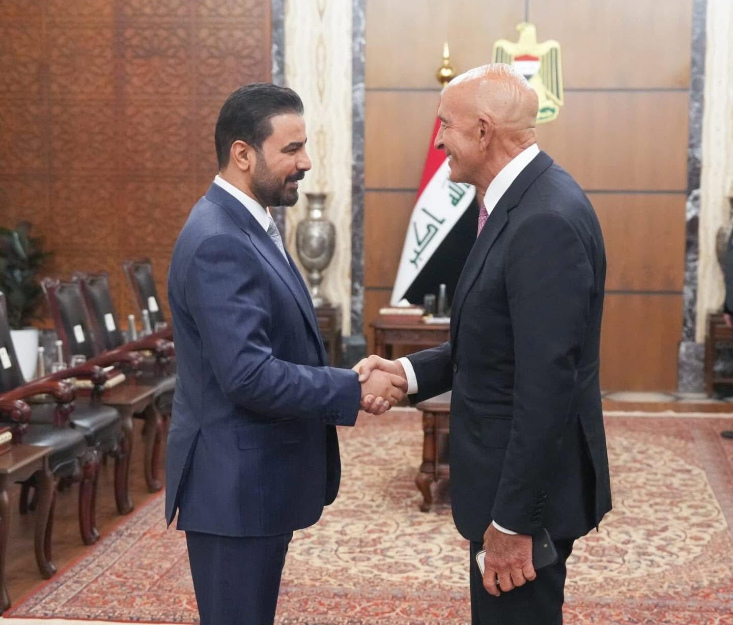 Iraqi Prime Minister Ali Faleh al-Zaidi and U.S. Envoy Tom Barrack meet in Baghdad on June 15, 2026. Photo: Iraqi PM Media Office


