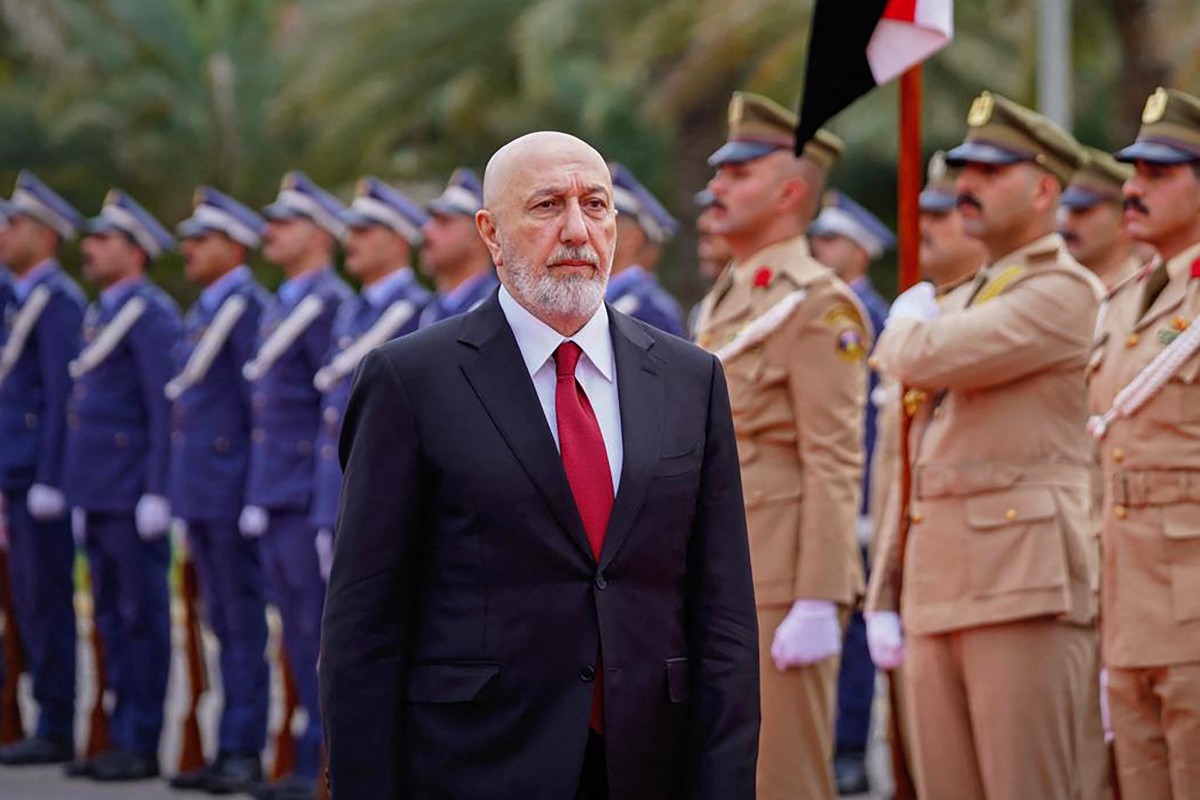 Iraqi president Nizar Amedi inspecting a guard of honour during his ceremonial reception at the Peace Palace in Baghdad. Photo: Iraqi Presidency 