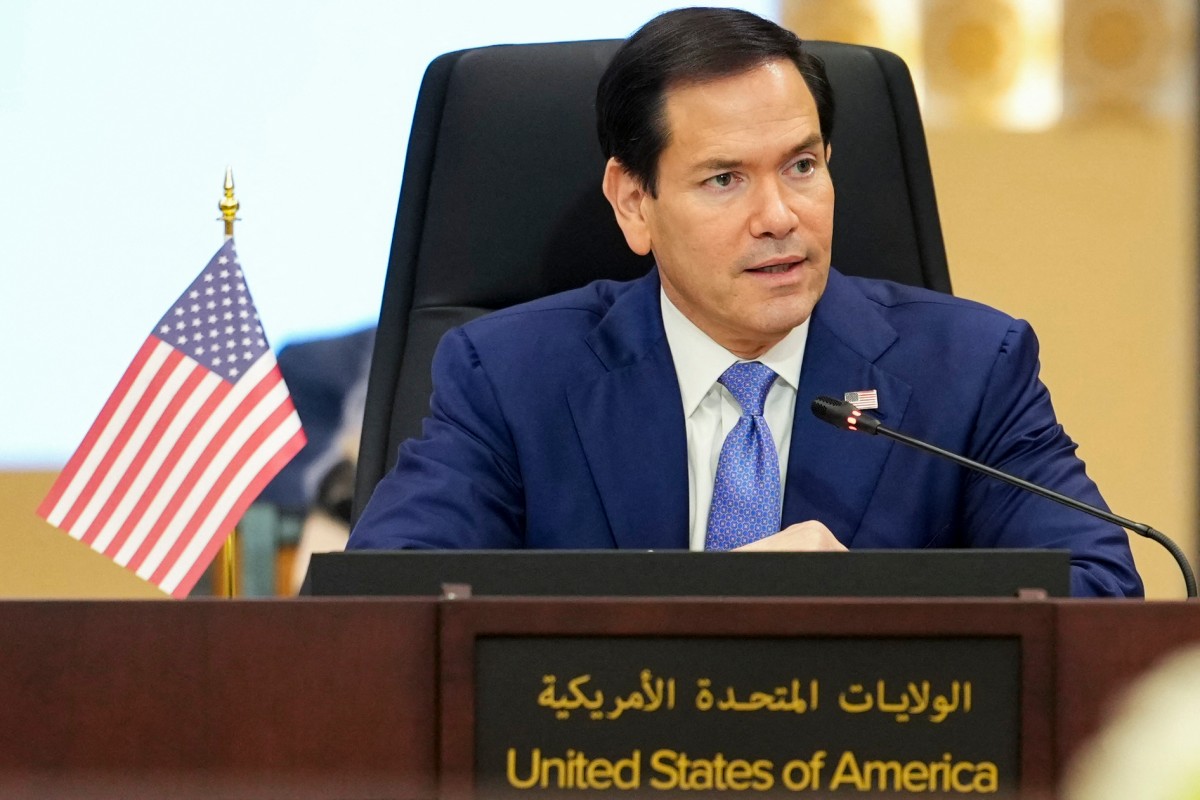 US Secretary of State Marco Rubio speaks during a meeting with foreign ministers of the Gulf Cooperation Council Member States during his visit to the Middle East to discuss the interim deal between the US and Iran with Arab Gulf allies, in Manama on June 25, 2026.  (Photo by Eric Lee / POOL / AFP)