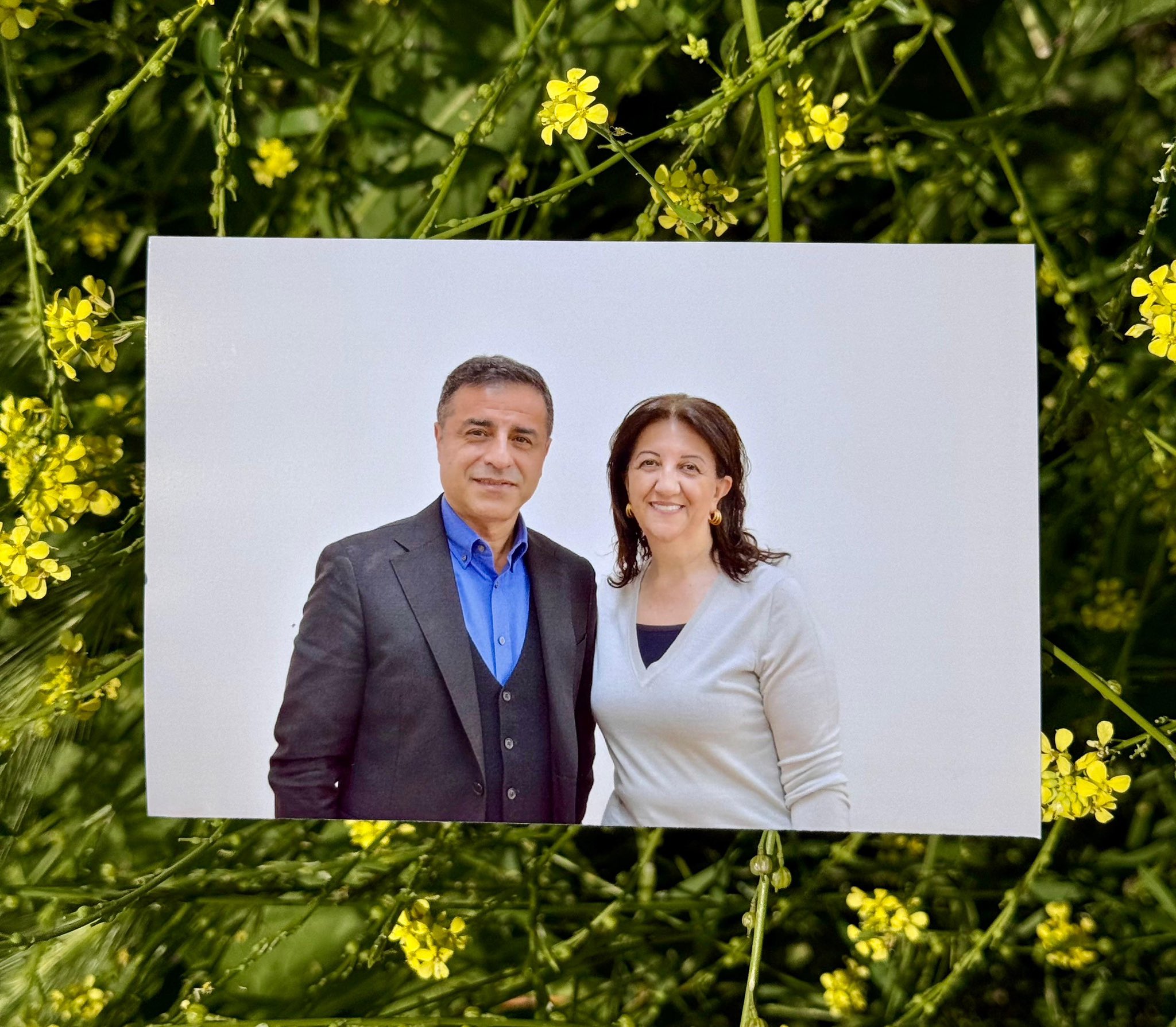 Pervin Buldan, Deputy Speaker of the Turkish Parliament and member of the Imrali Delegation, with Kurdish leader Selahattin Demirtas in a photo taken on May 1 and released on June 2, 2026.



