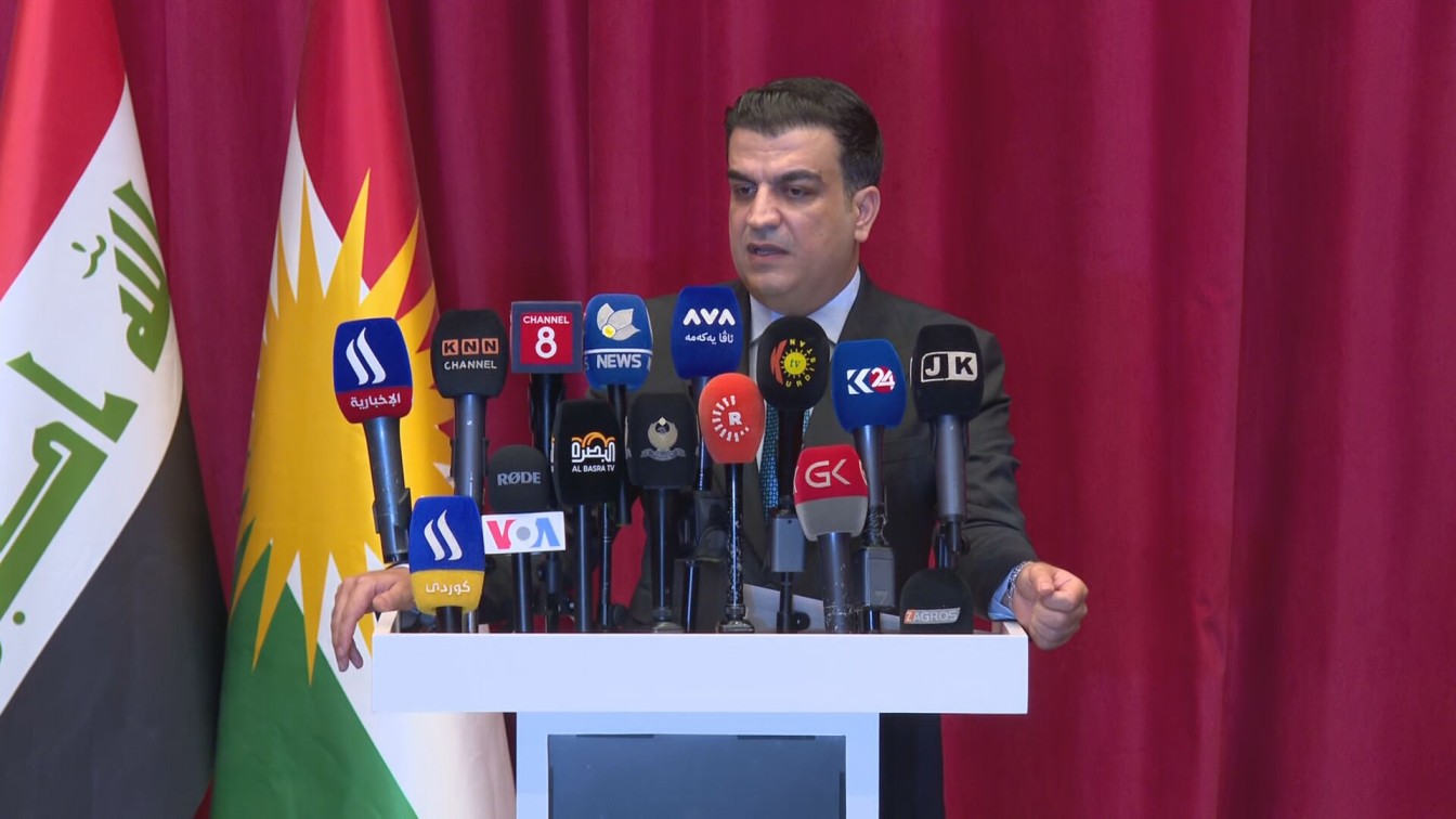 Peshawa Hawramani, spokesperson for the Kurdistan Regional Government, speaks during a press conference on June 10, 2026. Photo: Channel8


