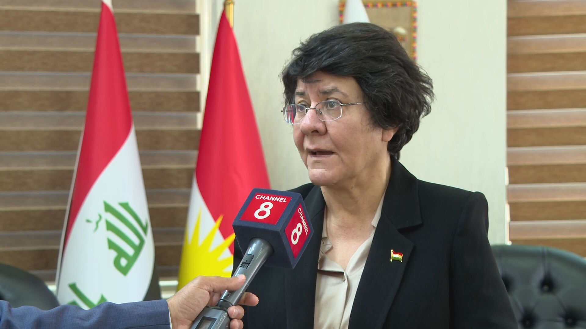 Kwestan Mohammed, the Minister of Labour and Social Affairs of the Kurdistan Regional Government (KRG), spoke to Channel8 on 24 June 2026. Photo: Channel8 
