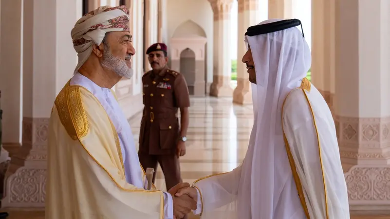 Sultan of Oman Haitham bin Tariq Al Said meets Qatar's Prime Minister and Minister for Foreign Affairs, Sheikh Mohammed bin Abdulrahman bin Jassim Al Thani, in Muscat, Oman, June 24, 2026.