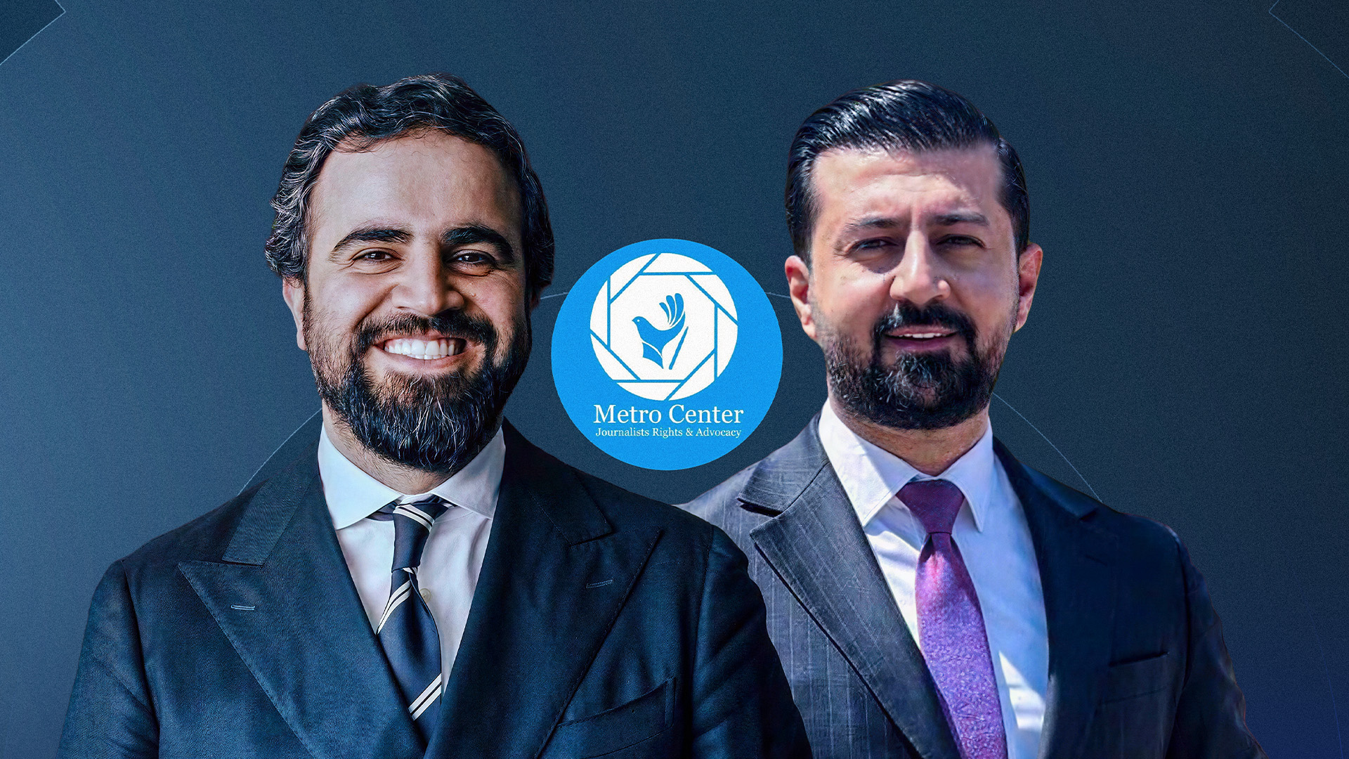 Ahmed Najm, Chairman of Channel8's Board of Directors (left), and presenter Bzhar Dabax 
