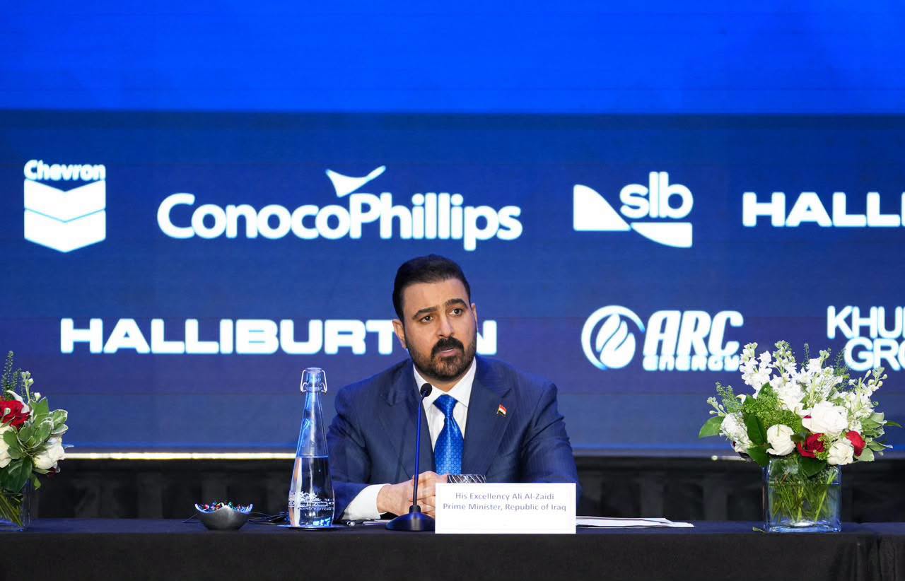 Iraqi Prime Minister Ali Al-Zaidi outlines his administration's vision for energy sector modernization and foreign investment at a summit featuring major international energy firms, July 16, 2026.
