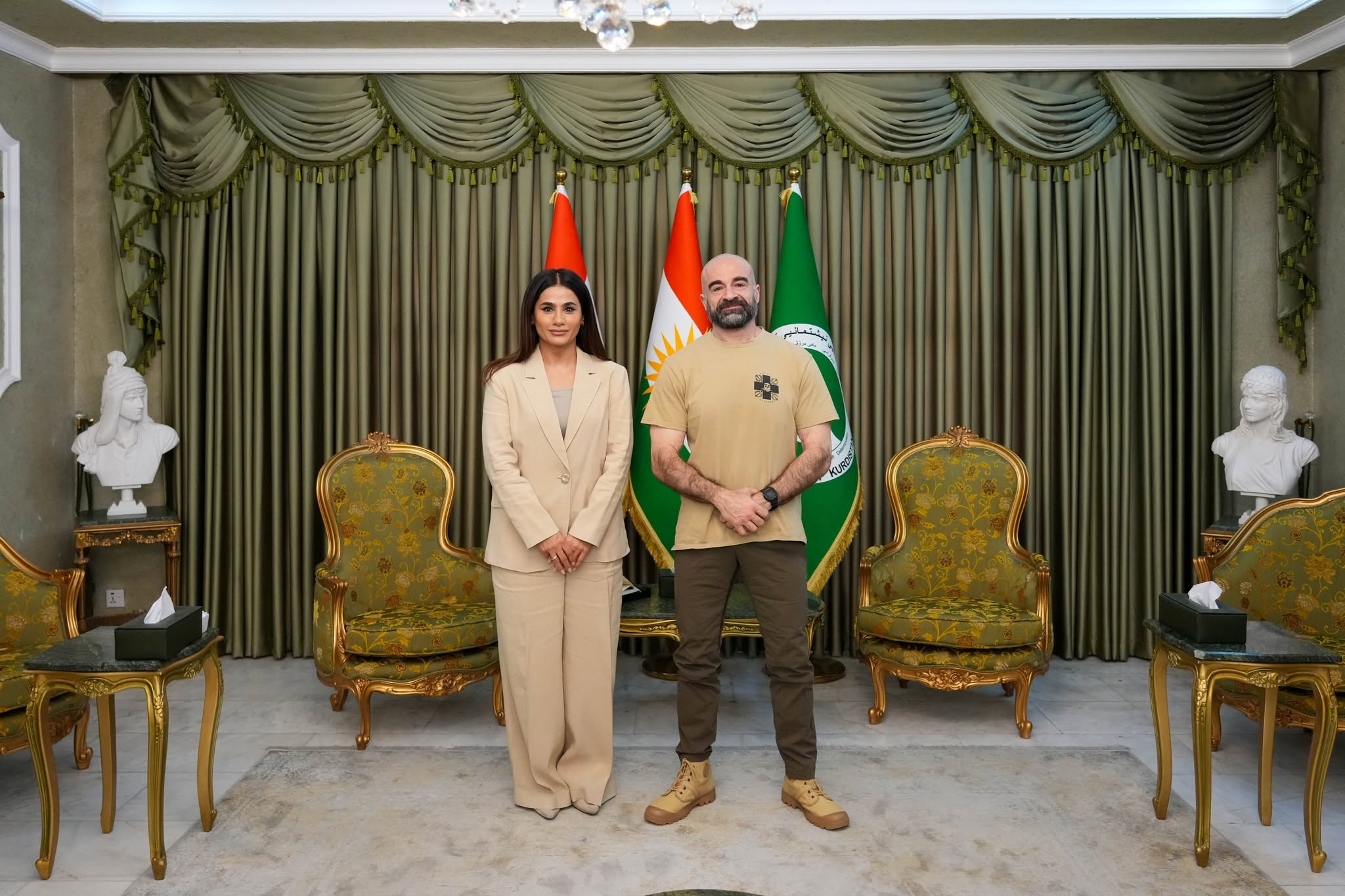 Bafel Jalal Talabani, President of the Patriotic Union of Kurdistan (PUK), met with Halabja Governor Nukhsha Nasih in Slemani on July 26, 202 
