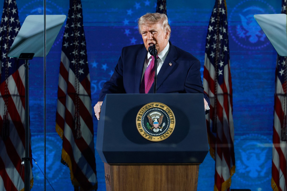 KEYSTONE, SOUTH DAKOTA - JULY 03: U.S. President Donald Trump speaks during a rally at Mount Rushmore National Memorial on July 03, 2026 in Keystone, South Dakota. Trump is holding a rally and fireworks show at Mount Rushmore, kicking off a weekend of 250th Independence Day celebrations across the country.   Chip Somodevilla/Getty Images/AFP  