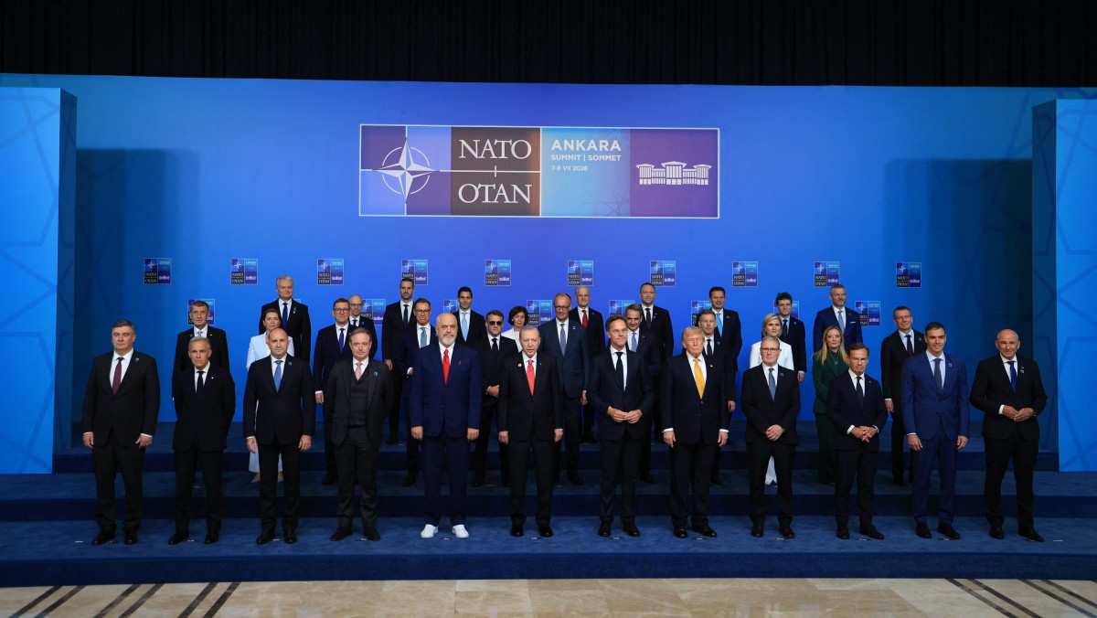 NATO leaders, including the heads of state from the U.S., Germany, the United Kingdom, Iceland, and the host nation, gathered for a group photograph at the alliance's summit in Ankara on July 8, 2026. Photo: Ludovic marin / AFP

